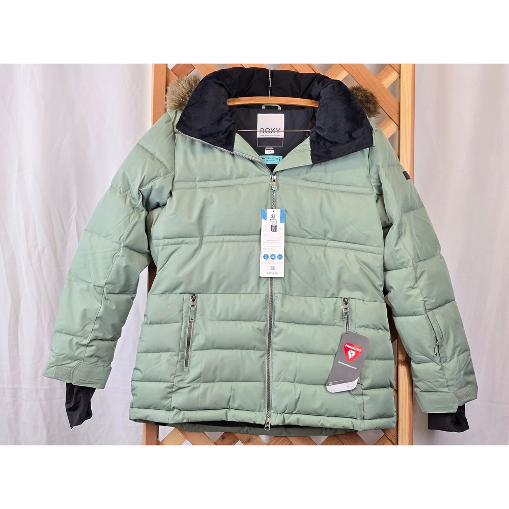 Roxy Snow Jacket Womens Large Green DryFlight Primaloft Hooded Insulated -New